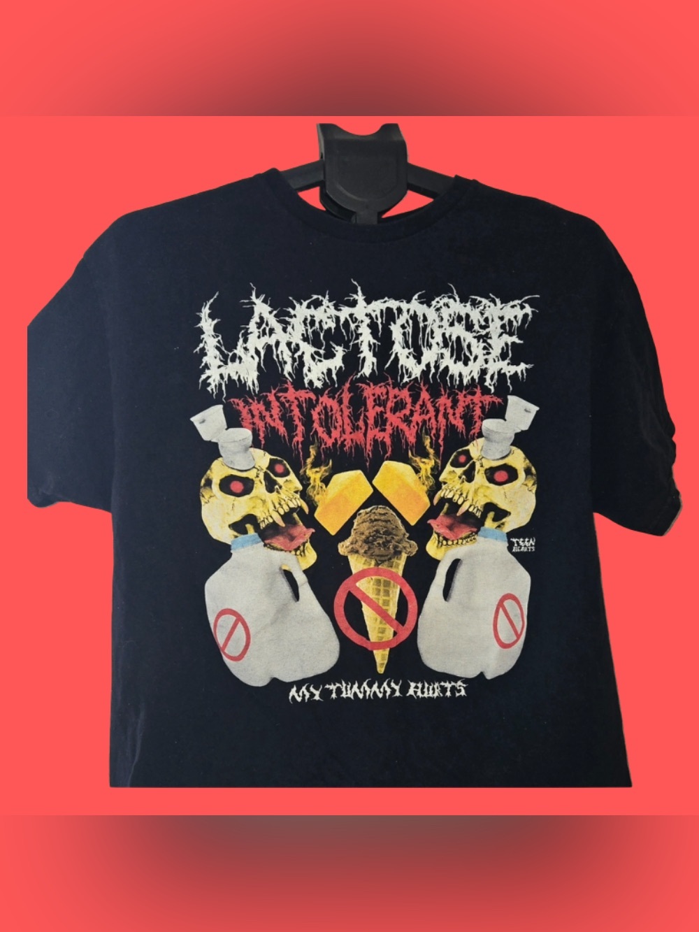 Black Graphic Band Tee with Skulls and Ice Cream